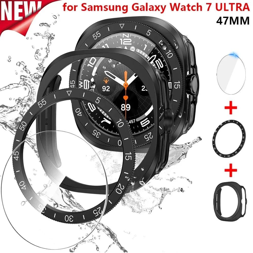 3 in1 สําหรับ Samsung Galaxy นาฬิกา 7 Ultra 47 มม.กระจกนิรภัยป้องกันหน้าจอ Hard PC กรณี Bezel แหวนสําหรับ Galaxy นาฬิกา Ultra