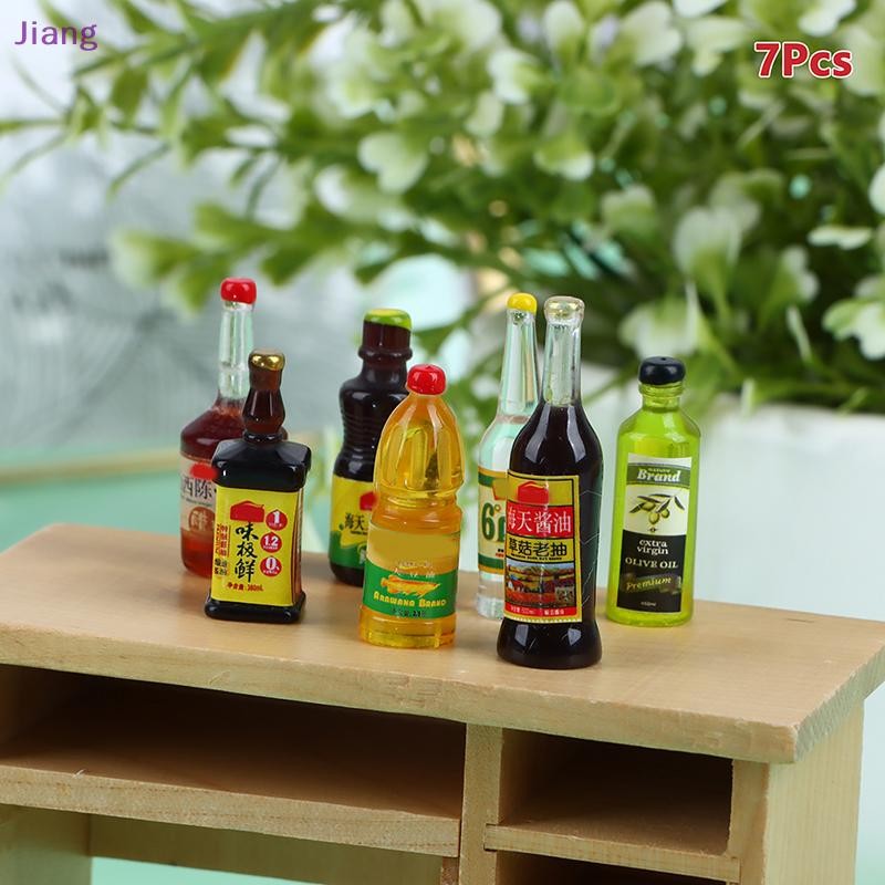 Jiang 7 ชิ้น/เซ็ต 1:12 Dollhouse Miniature ขวดปรุงรสซอสถั่วเหลือง gar ขวดของเล่น TH