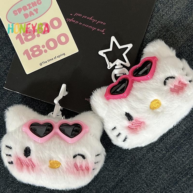 <Honeyba>Sanrio Hello Kitty ตุ๊กตาพวงกุญแจจี้การ์ตูน KT แมวยัดไส้ Plushies Key แหวนกระเป๋าอุปกรณ์เสริมสาวของขวัญ Nice