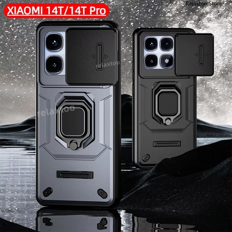 ปลอกสําหรับ Xiaomi14T Xiaomi 14T 13T Pro 14TPro Xiaomi14TPro 5G Push Pull สไลด์เกราะกล้องกันกระแทกป้องกันเคสโทรศัพท์แหวนโลหะวงเล็บ Stent ปลอก Hard ฝาหลัง