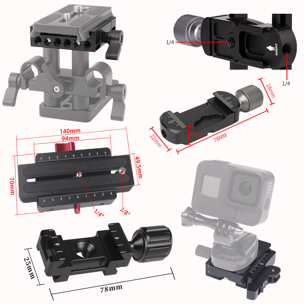 NovelGal QR Series ขาตั้งกล้องอะแดปเตอร์หัวบอล Quick Release Clamp พร้อม 1/4 3/8 นิ้วสกรู Mount สําหรับขาตั้งกล้อง Ballhead อุปกรณ์เสริมกล้อง
