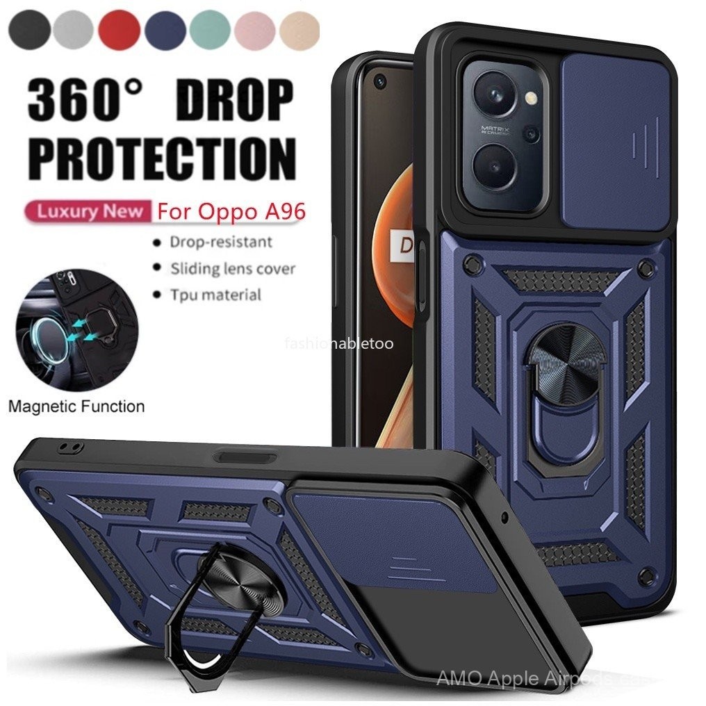 สำหรับ OPPO A96 A76 A95 A74 A94 A54 A55 A56 A 96 A 76 A 95 A 74 A 94 A 55 A 56 4G 5G เคสโทรศัพท์กันกระแทกเกราะวงเล็บวงแหวน Stent PUSH เลนส์กล้องฝาครอบป้องกันด้านหลัง X
