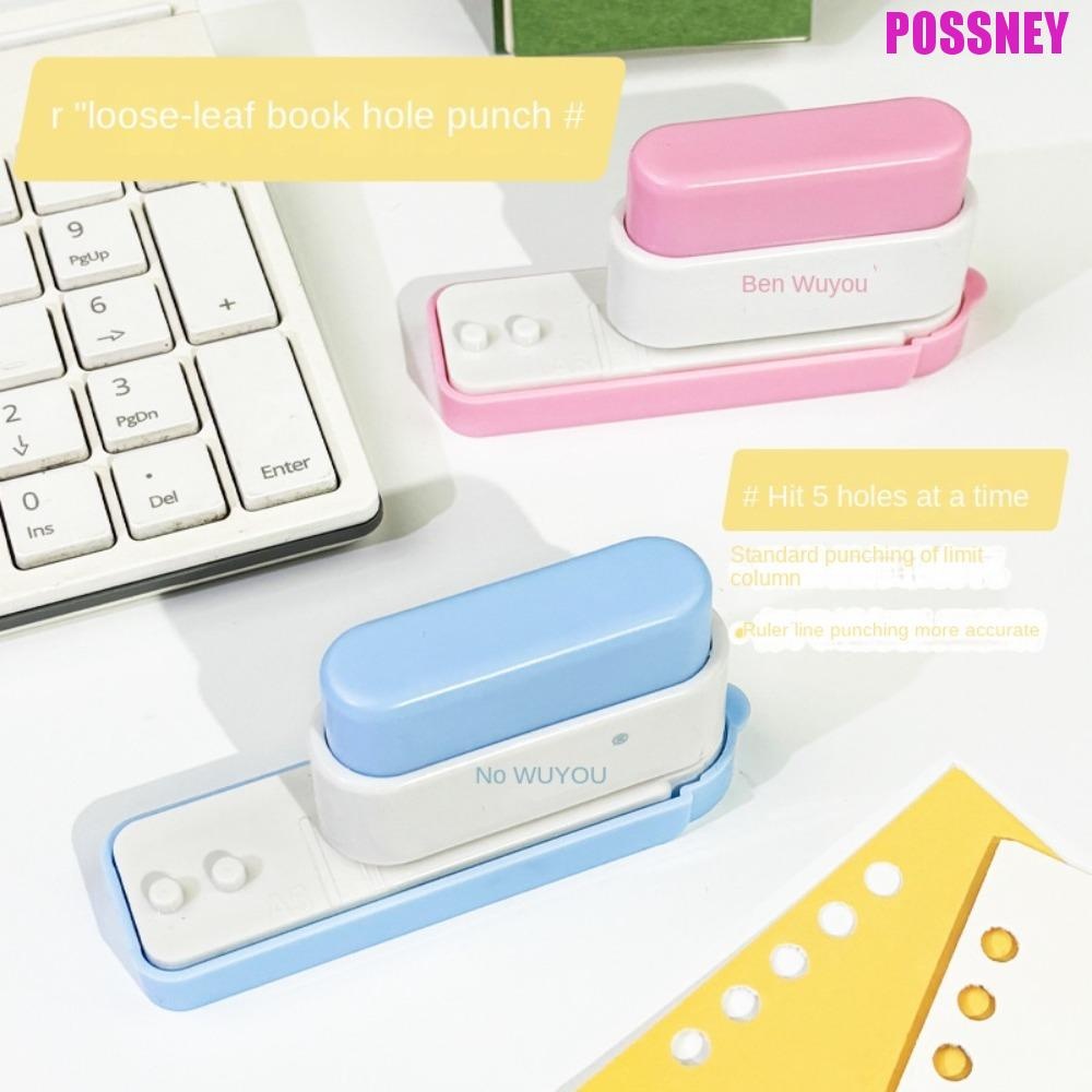 Possney เครื่องเจาะรูบัญชีมือ, เครื่องเขียนแบบพกพา 5 หลุมกระดาษ Punch, เครื่องมือกระดาษใบหลวม 6 มม. Mini Safety Standard Hole Punch นักเรียน