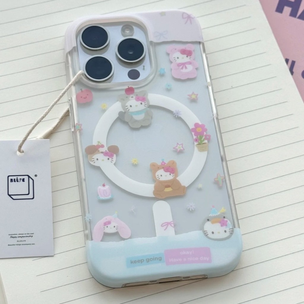 ดอกไม้ Hello Kitty น่ารักเหมาะสําหรับ iPhone15Promax เคสโทรศัพท์แม่เหล็ก 13pro Apple 14 หญิง Niche/11/12/16/Shock-proof กรณี GSSP