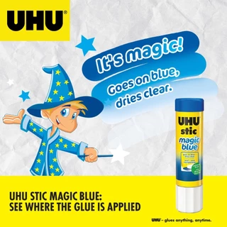 กาวแท่ง สีน้ำเงิน UHU ยู้ฮู Magic blue เนื้อกาวสีน้ำเงิน ช่วยในการทา สีจะหายไปเมื่อกาวแห้ง ไม่ทำให้ทาซ้ำ กาว US.Station