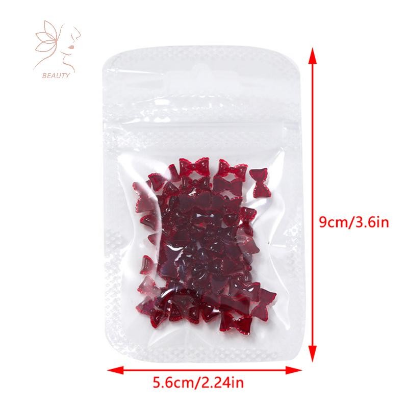 [maybeauty] 50 ชิ้นสไตล์ฝรั่งเศส Bows อุปกรณ์เล็บขนาดผสม 3D ไวน์แดง Bowknot Nail Ch ฤดูหนาวตกแต่งเล็บน่ารักอะไหล่ {TH} - รูปที่ 3