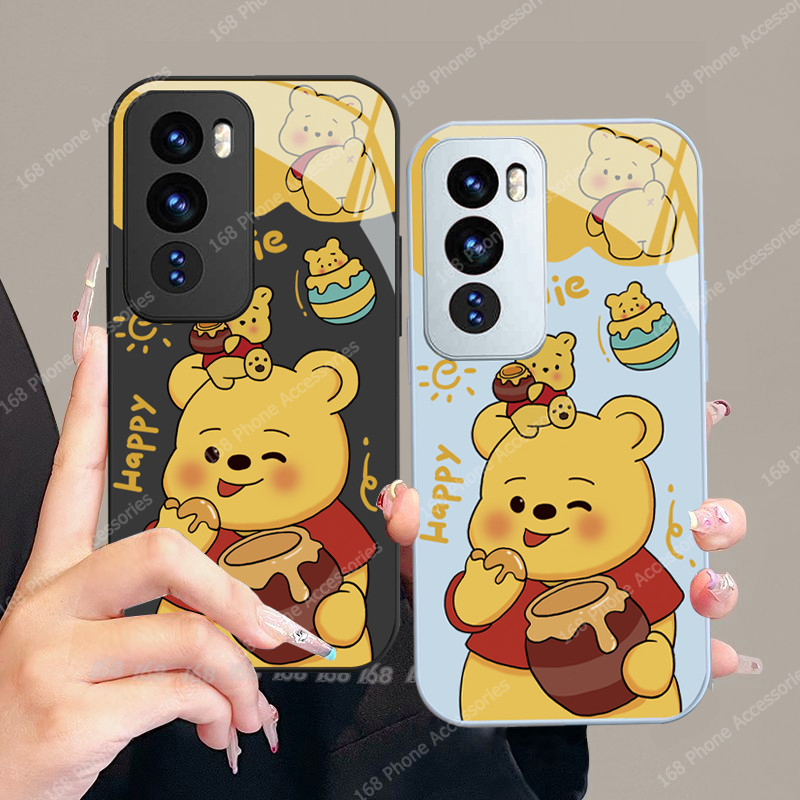 เคส OPPO Reno 12 11 11F 5G เคส OPPO Reno 12 10 Pro เคสการ์ตูน Winnie the Pooh Lotso วินนี่เดอะพูห์ ล็อตโซเคสกันกระแทกพร้อมตัวป้องกันกล้องหรูหราของเหลวแก้วโทรศัพท์สําหรับเด็กผู้หญิงนักเรียนผู้หญิง