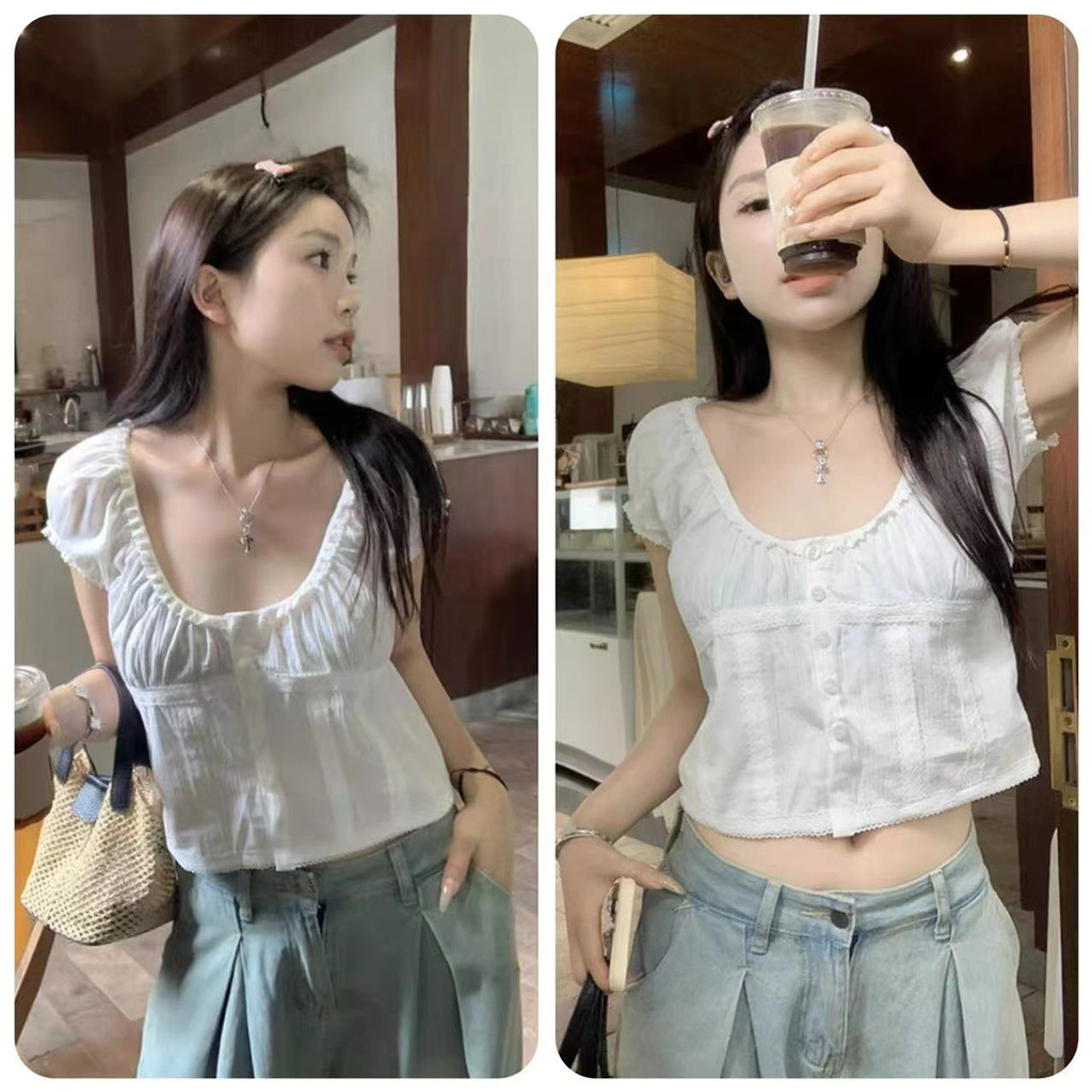 เสื้อครอปแขนสั้นสีขาว ดีไซน์ที่ไม่ซ้ำใคร
