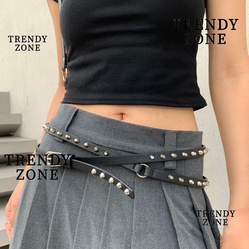 Trendyzone เข็มขัดหนังหมุด หัวเข็มขัดขา ดีไซน์หรูหรา แฟชั่นลําลอง