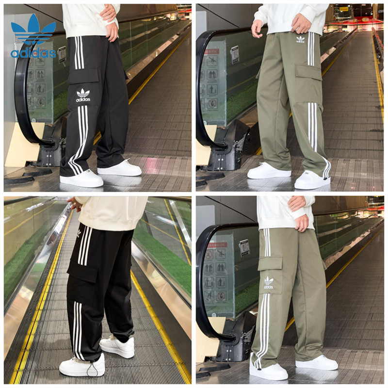 ADIDAS ปักโลโก้ อาดิดาส 100% กางเกงคาร์โก้ขากว้างดั้งเดิม