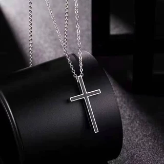 สร้อยคอ TY จี้ไม้กางเขนไร้สี เงิน เครื่องประดับสำหรับผู้ชายและผู้หญิง พร้อมโซ่กล่องสแตนเลส