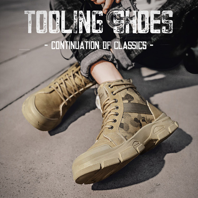 รองเท้าบูทมาร์ตินลายพรางสำหรับผู้ชาย กลางแจ้ง ทะเลทราย ยุทธวิธี และทำงาน