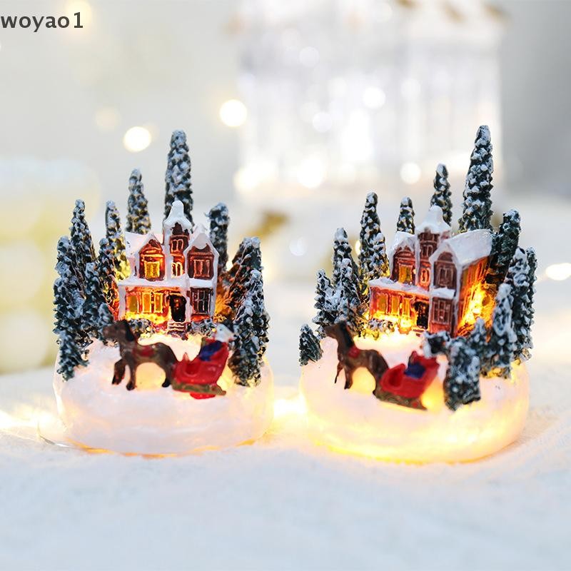 [woyao1] คริสต์มาสเครื่องประดับไฟ LED ปราสาทซานต้าบ้านหิมะงานฝีมือส่องสว่าง 2024 ปีใหม่ของขวัญเด็ก Xmas Party Home Decor Boutique