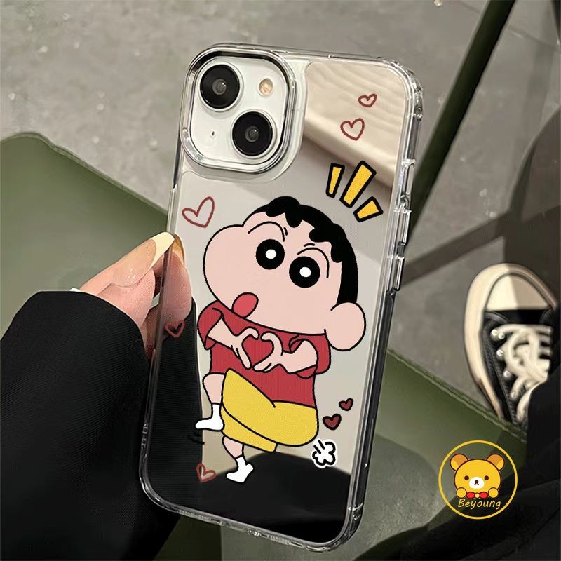การ์ตูนน่ารักเครยอนชินจังกระจกเคสโทรศัพท์สําหรับHuawei Honor 400 Lite GT Pro Power Nova 14 Pro 12i 11i Y91 4GปลอกตลกกันกระแทกElectroplated Cover