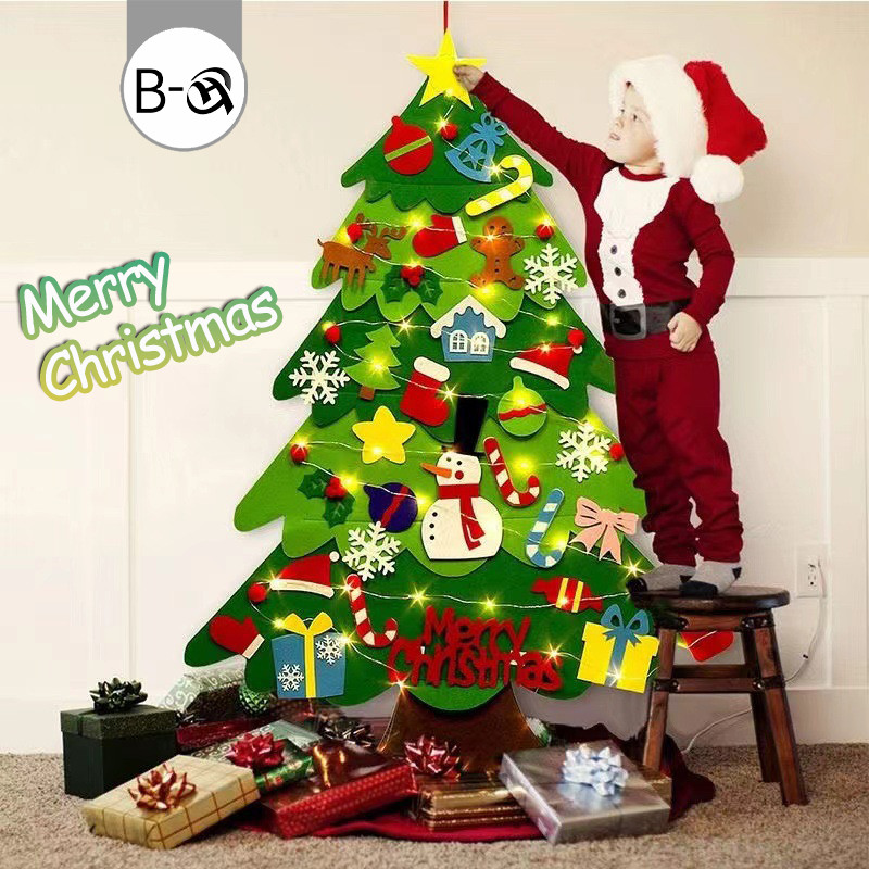 BHQ ต้นคริสต์มาส DIY ของเล่นเด็ก ตกแต่งผนัง แขวนผนังต้นคริสต์มาส ไฟสตริงฟรี