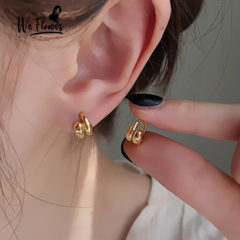 We Flower ต่างหูห่วงวงกลม เรขาคณิต เงิน S925 เครื่องประดับ สําหรับผู้หญิง ใส่ได้ทุกวัน