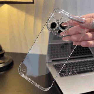 บางใสไร้ขอบสำหรับ For iPhone 16ProMax กรณีโทรศัพท์ iPhone 11 12 13 14 15 16 Pro Max 14P 15P ผู้ถือโลหะ กรณีป้องกันการตก