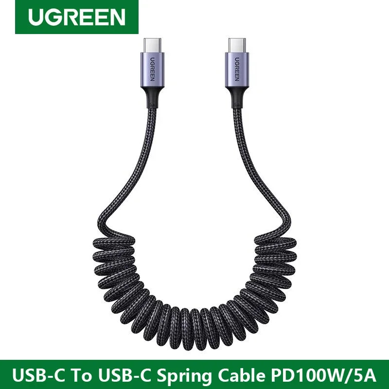 Ugreen สาย Type C USB C ถึง USB C สายสปริงรถยนต์ 100W PD สายชาร์จเร็วสําหรับ iPhone 16