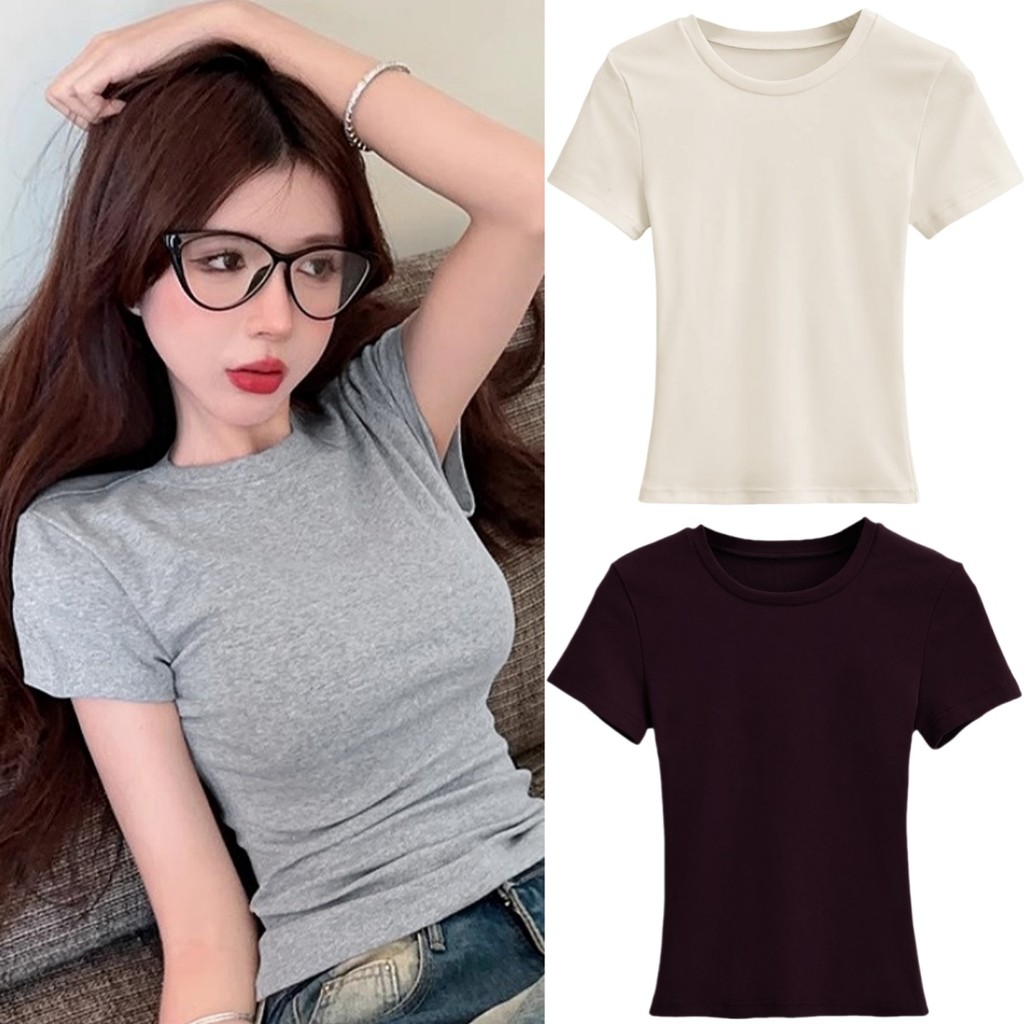 Suysuy พร้อมส่ง เสื้อยืด แขนสั้น คอกลม สีพื้น แบบลำลอง สีสดสวยไม่ซีด ผ้าเกรดพรีเมี่ยม สวมใส่สบาย ระบายอากาศ