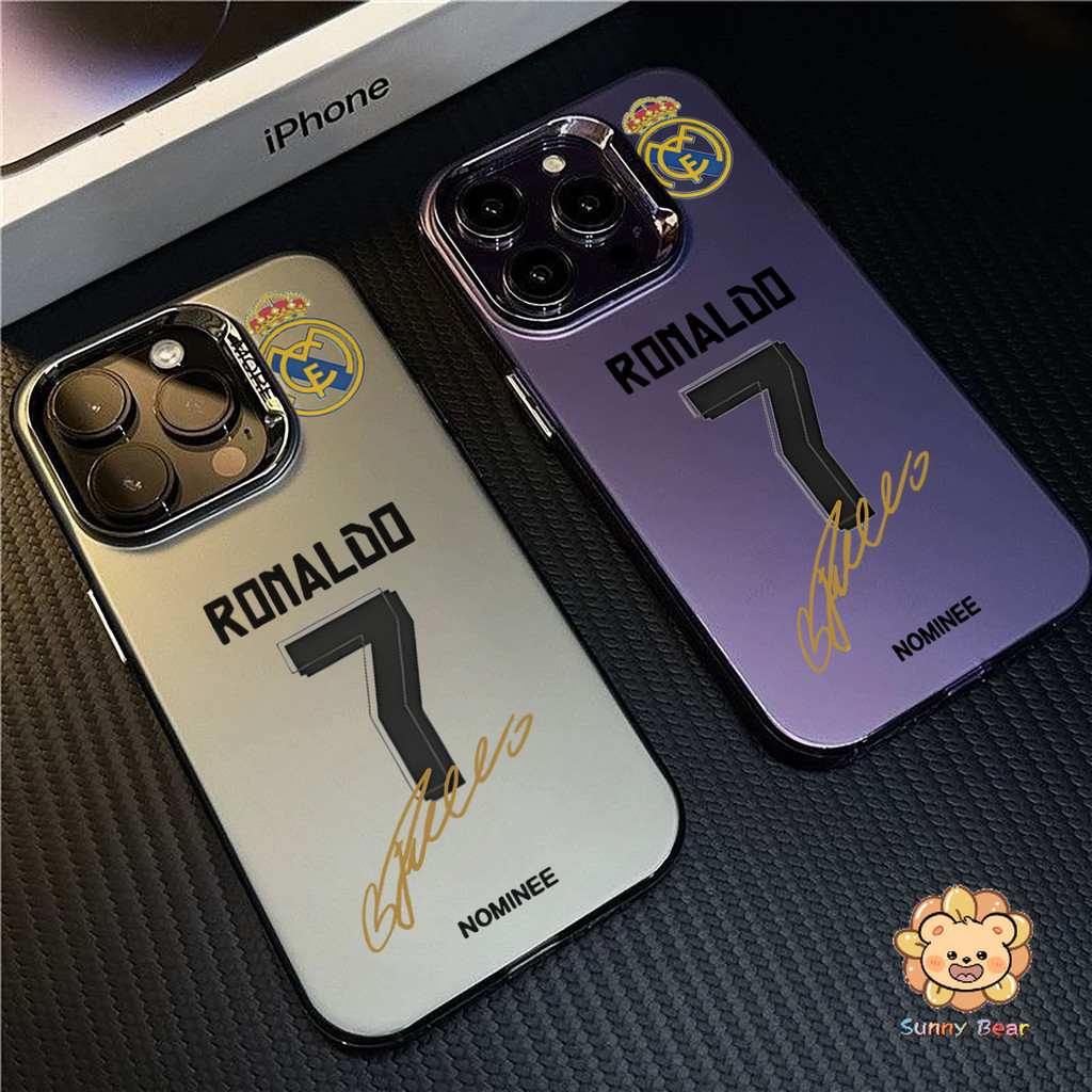 เคสโทรศัพท์iPhone 16 Pro Maxคริสเตียโน โรนัลโด หมายเลข 7 ที่หล่อSimple สีทึบ Frosted Electroplate เลนส์ป้องกันเคสโทรศัพท์สําหรับ iPhone 16 Pro Max 15 11 7plus 14 12 13 7 8 Plus XR XS