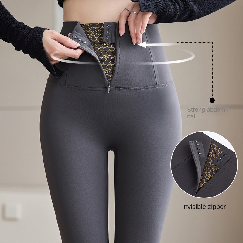 ซิป Shark กางเกงผู้หญิงสวมใส่ด้านนอกฤดูใบไม้ร่วงฤดูหนาวสไตล์ใหม่เอวสูง Belly-Narrowing สะโพก-Lifting ตุ๊กตาบาร์บี้กางเกงขนแกะ-Lining ยืดโยคะ Legging
