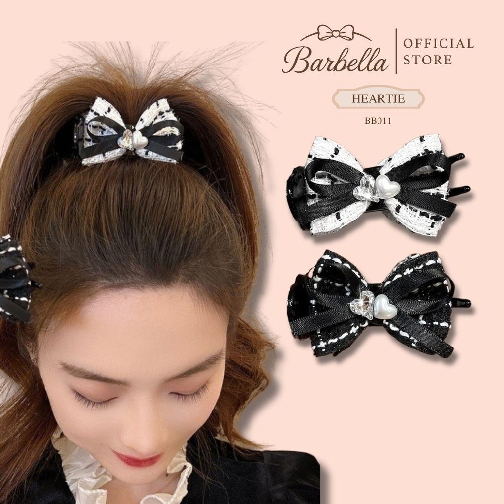 Barbella กิ๊บโบว์ติดผม ทวีดหัวใจเพิร์ล เกาหลีมินิสไตล์ รุ่น Heartie (BB011)