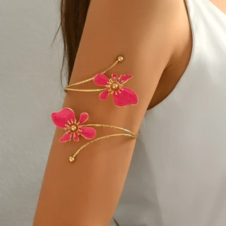 LITTLEX สร้อยข้อมือดอกไม้, เคลือบเคลือบหัตถกรรมสีทองดอกไม้เปิดข้อมือ Armlet, Vintage โลหะเปิดแหวนของขวัญ