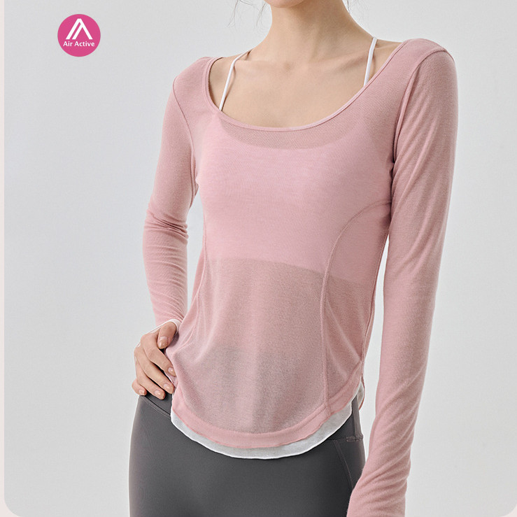 AirActive Leisure Casual Yoga Sports T-shirt Long Sleeves U-shaped Back Lace-up Breathable