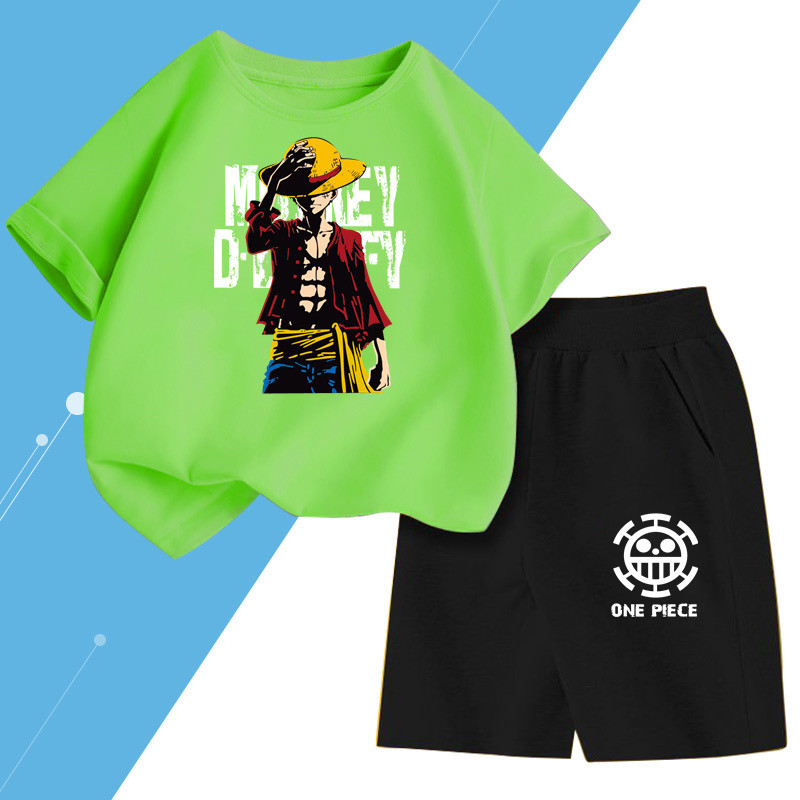 ชุดเด็กเสื้อยืดแขนสั้นและกางเกง แบบลูฟี่ เสื้อผ้าชุดฤดูร้อนญี่ปุ่น - รูปที่ 2