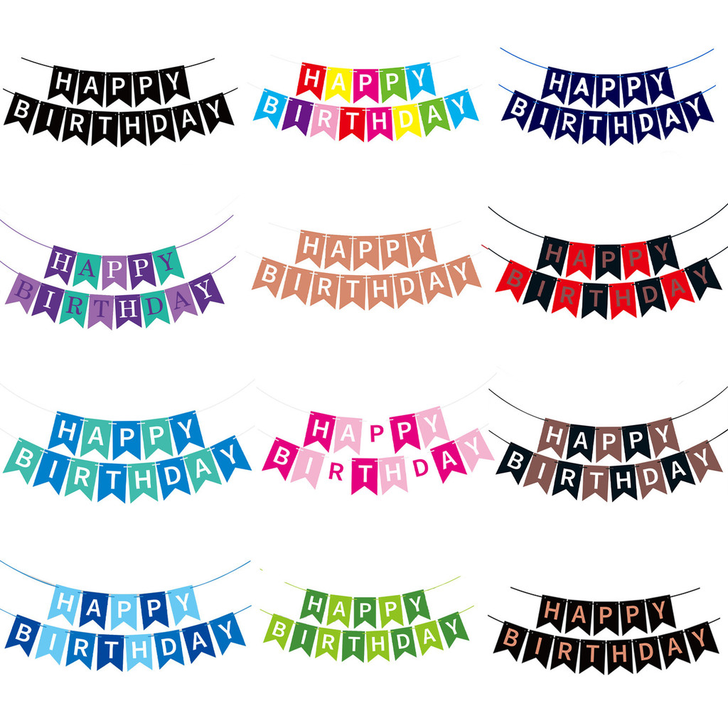 Gilded Fishtail สุขสันต์วันเกิด ธงปิดทอง สุขสันต์วันเกิด ตกแต่งปาร์ตี้ แบนเนอร์สุขสันต์วันเกิด ดอกไม้ย่าง - รูปที่ 2