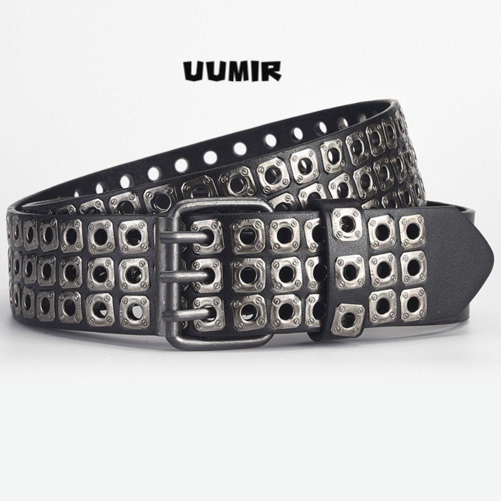 UUMIR เข็มขัดหมุดย้ํา, เข็มขัดหัวเข็มขัดโลหะหนัง PU, แฟชั่นสไตล์พังก์โซ่เอวกลวงออกสําหรับของขวัญ