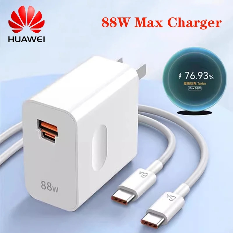 HUAWEI Mate 60 P60 Pro P60 Art 88W Super Fast Charger USB A/C PD US Power Adapter + 6A ประเภท C สําห