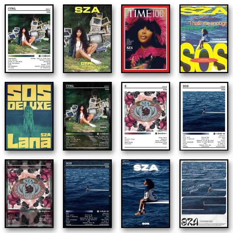 นักร้องอเมริกัน โปสเตอร์อัลบั้มเพลง SZA ของ Star SZA บนผ้าใบ, ความงามแร็พ hip-hop โปสเตอร์ภาพวาดศิลปะผนัง, ภาพสําหรับตกแต่งบ้าน