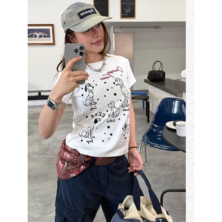 「งานเกรดพรีเมียม งานเกรด A」by Tee เสื้อเข้ารูป แขนสั้น Y2K สไตล์เกาหลี ใส่เที่ยว L69