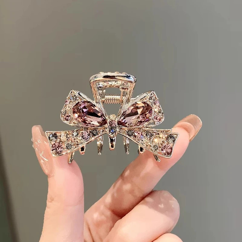 คริสตัลสีม่วง Rhinestone Bow กิ๊บติดผม แบบสไตล์เกาหลี สำหรับแต่งผมด้านหลัง