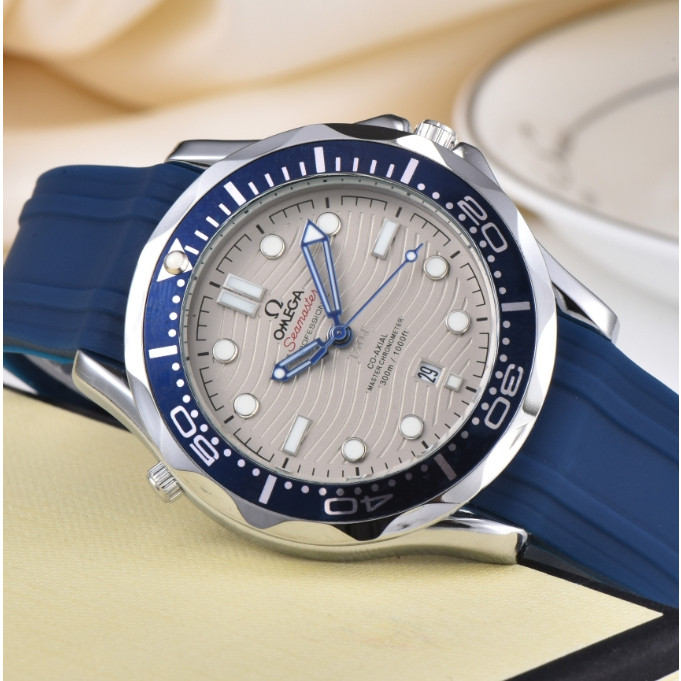 OMEGA OMEGA Seahorse Series Luminous นาฬิกาผู้ชายญี่ปุ่นนาฬิกาที่แข็งแกร่งหน้าปัดสีดําเคสสแตนเลสสายค