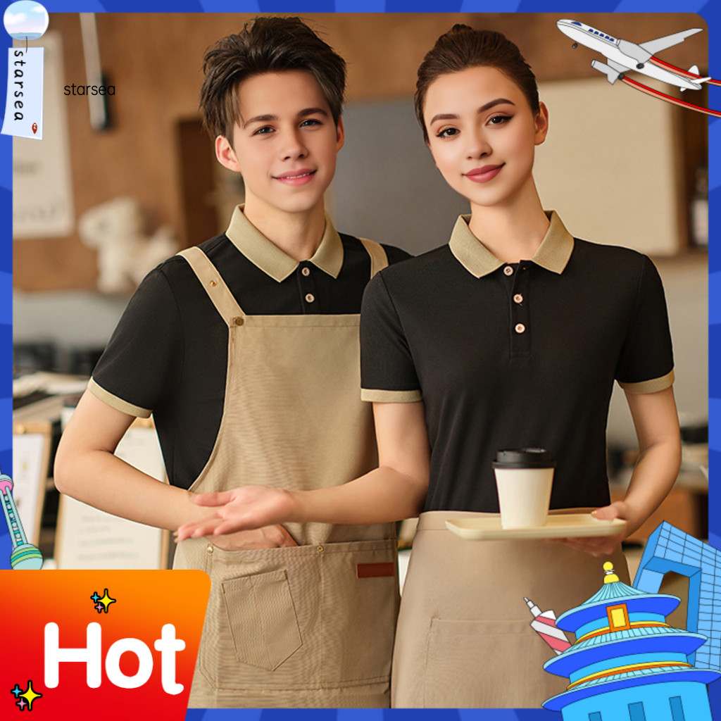 SRA ZK เสื้อยืด Advertisement Moisture-wicking Waiter Top Stylish Unisex Waser Uniform for Coffee Ho