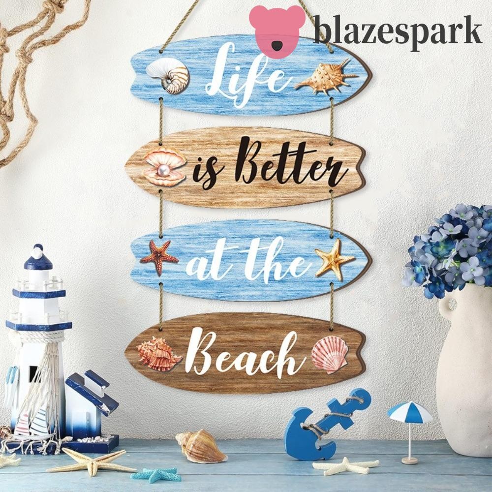 BLAZESPARK ไม้ป้ายชายหาด, Vintage ตกแต่งกระดานโต้คลื่นแขวนจี้, Rustic Nautical Beach Theme Ocean Coastal Wall Decor ฤดูร้อน Season