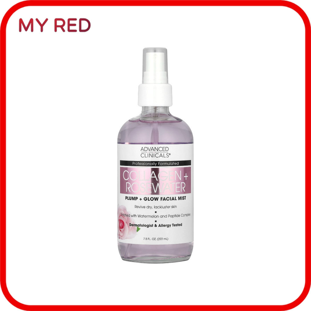 Advanced Clinicals, Collagen + Rosewater, Plump + Glow Facial Mist, 7.5 fl oz (222 ml)   สเปรย์น้ำแร
