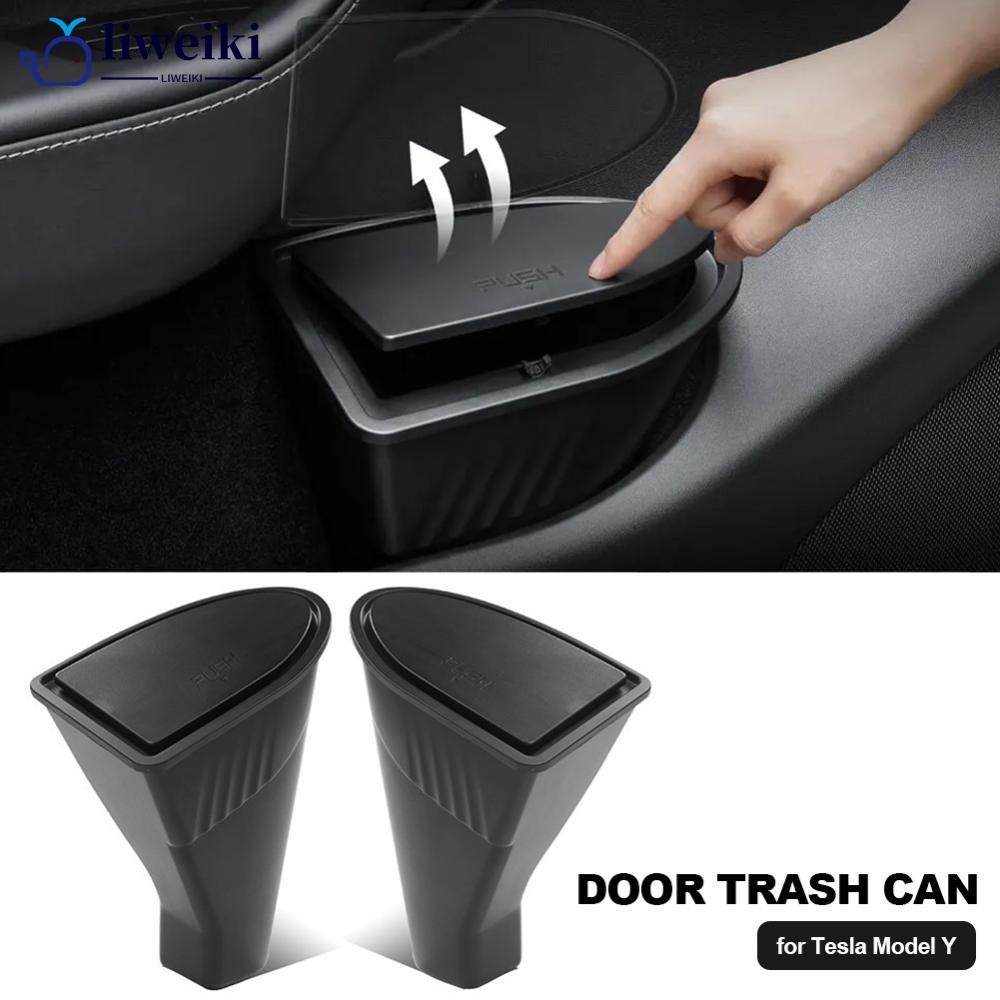 LIWEKI 2 ชิ้นถังขยะประตูรถด้านข้างกล่องเก็บประตู Organizer Push-to-Open ฝาปิดออกแบบที่นั่งด้านหน้ารถ