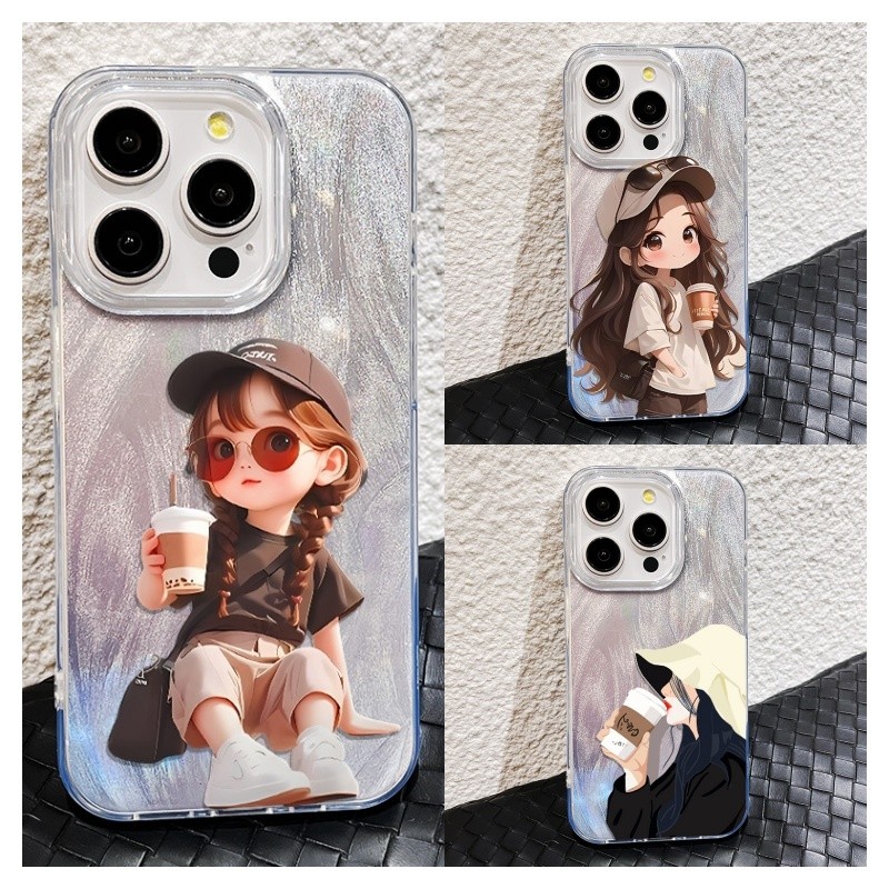 เคส สำหรับ Vivo V70 FE V60 V50 V40 V30 V30E V29E V29 Lite V27 S1 Pro V25 V25E V23E V9 หรูหราการ์ตูนน่ารักแปลกตลกกาแฟสาวซิลิโคนอ่อนนุ่มเคสโทรศัพท์