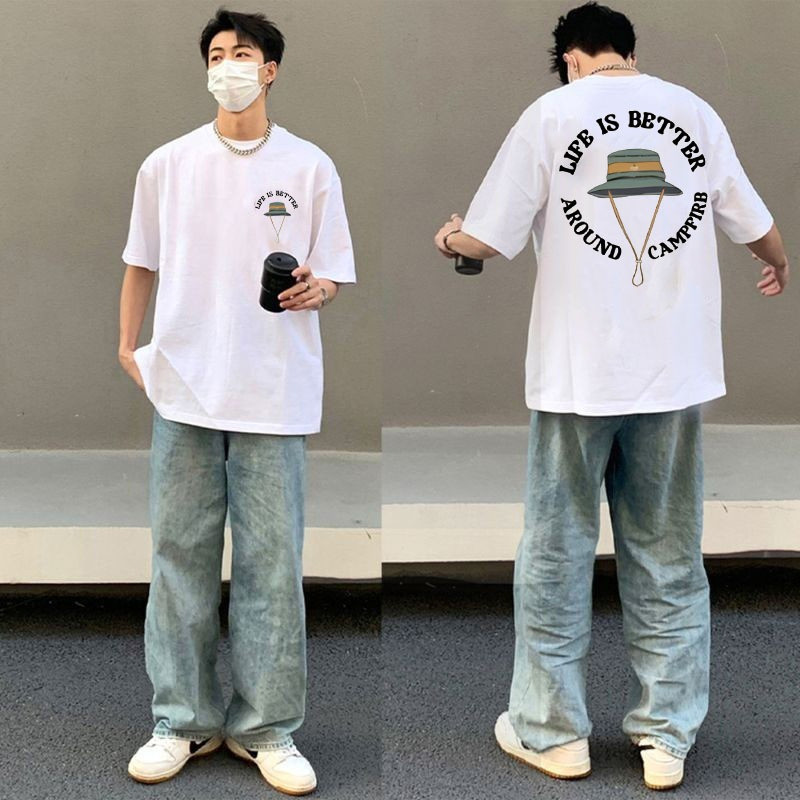 เสื้อยืดคอกลมสไตล์เกาหลีรุ่นใหม่ ผ้าฝ้าย 100% ผู้ชายผู้หญิงใช้ได้ สบายสบาย เสื้อยืด oversize