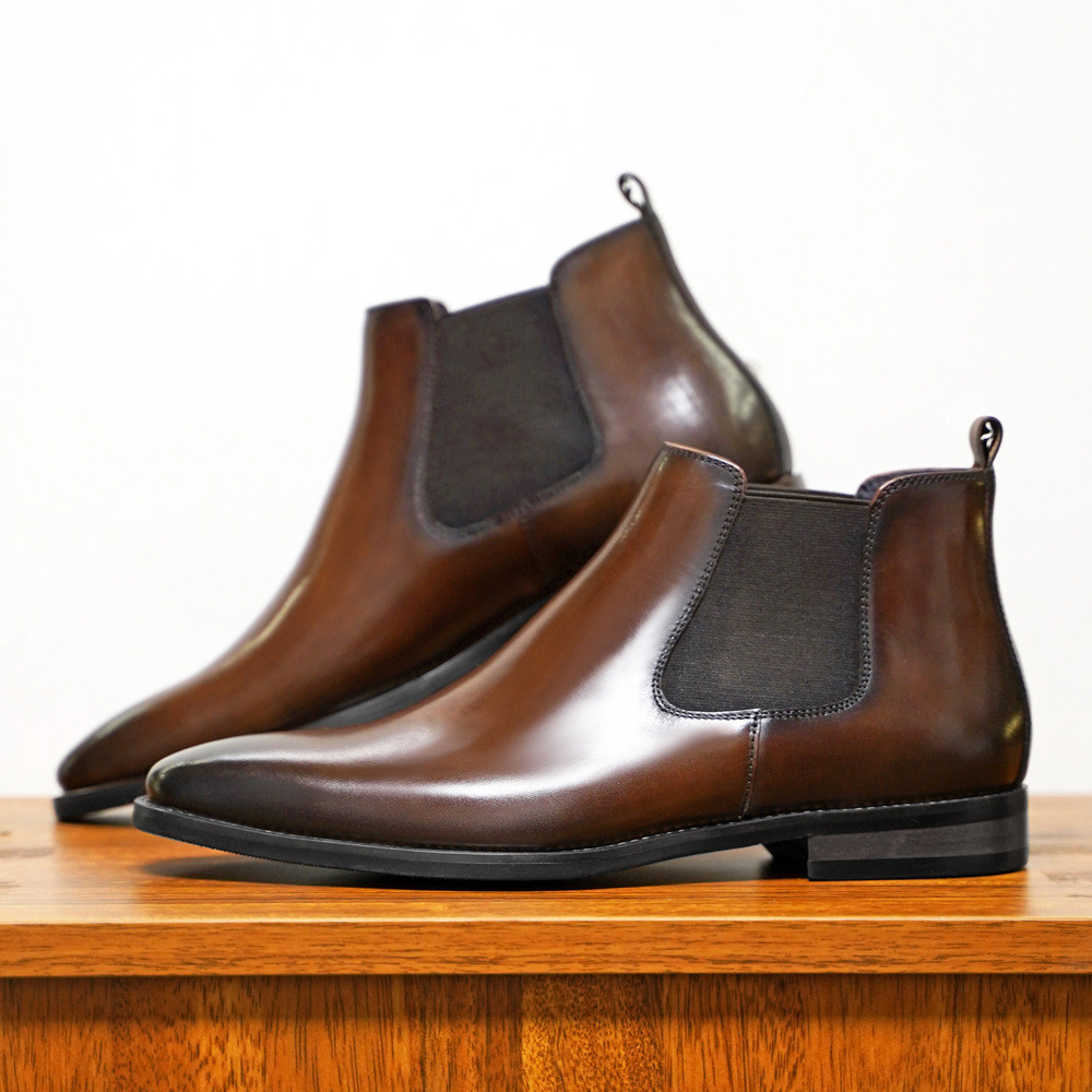 Chelsea Boots Men British Sleeve Retro Handmade Leather Boots British Martin Boots High-Top Short