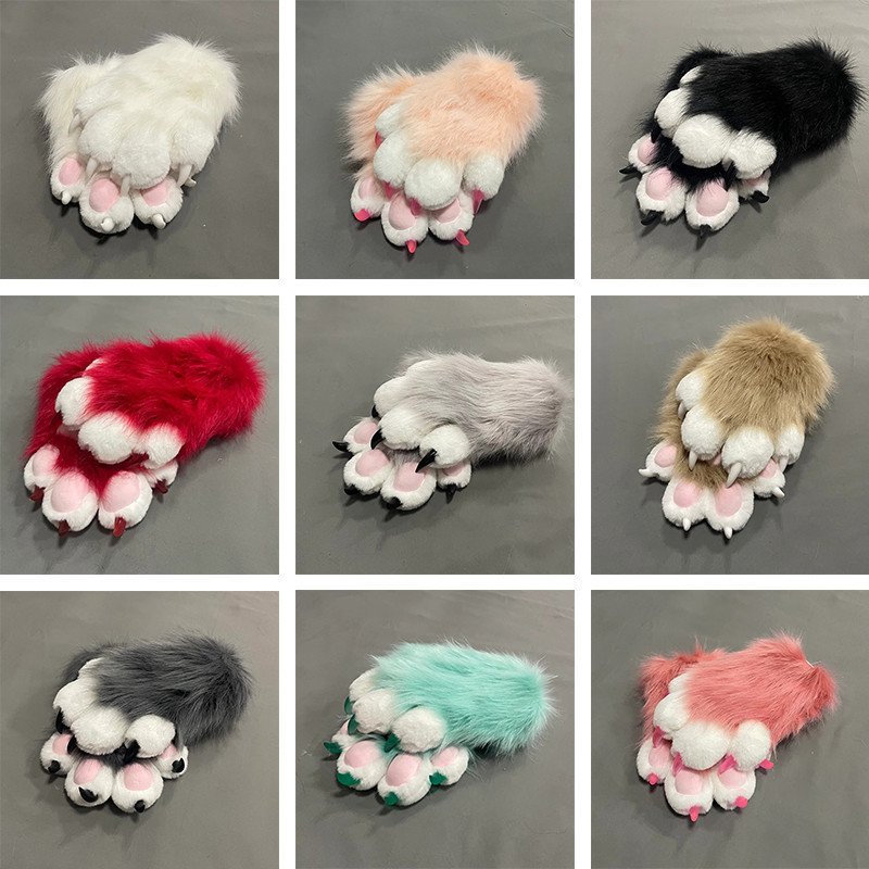 ถุงมือคลาวสำหรับfursuitสัตว์ ขนยาว มีเสียงดัง เหมาะสำหรับcosplayและKig สีฟ้า