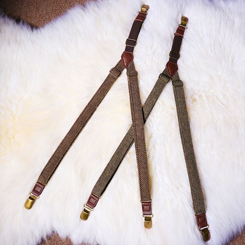 Retro Nostalgic Herringbone รูปแบบเสื้อผ้าเด็กคลิปเด็กผู้หญิงกางเกง Anti-slip Suspenders เข็มขัด Y-ร