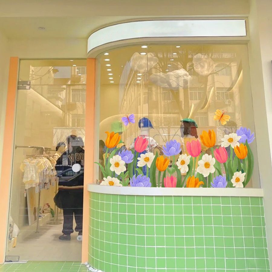 สติ๊กเกอร์สูญญากาศ หน้าต่างกระจก ทิวลิป หน้าต่างร้านค้า ร้านขายเสื้อผ้า ร้านชานม คาเฟ่ ตกแต่งร้าน - รูปที่ 5