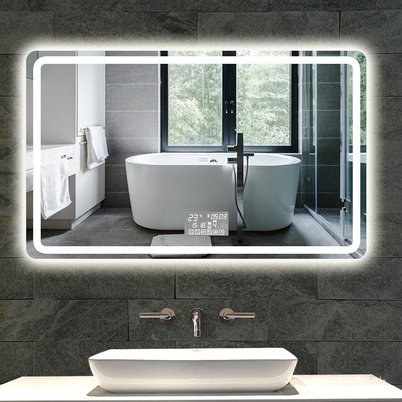 หน้าจอสัมผัสป้องกันหมอกพร้อมไฟสมาร์ท 7WLED ความละเอียดสูง Defogging ห้องน้ํากระจกแต่งหน้าอ่างล้างหน้