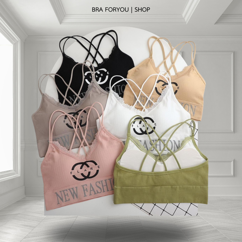 Bra Foryou บราสายเดี่ยว flare 2สาย ไขว้หลังพาเทล 6 สี (2030-2) เสื้อผ้าผู้หญิง