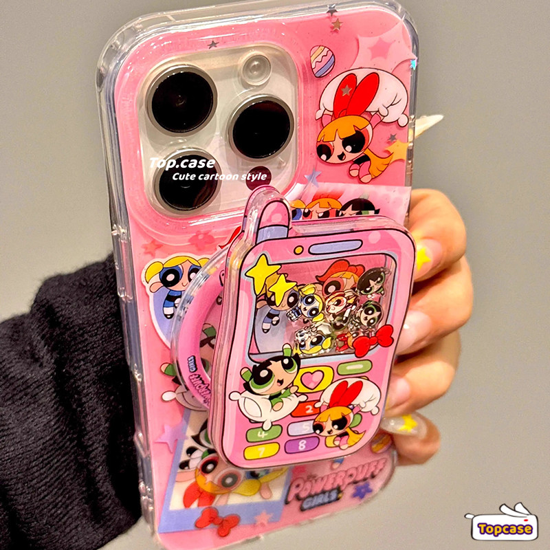 เข้ากันได้กับ IPhone 16 15 14 13 12 11 Pro Max X XR Xs Max 7 8 Plus SE2020 การ์ตูน Power Girls Bracket เคสโทรศัพท์ปกอ่อน