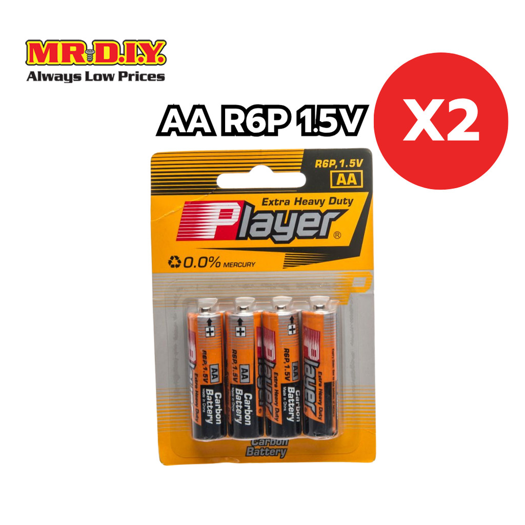 [2 แพ็ก] PLAYER ถ่านคาร์บอน Extra Heavy Duty  AA R6P 1.5V จำนวน 4 ก้อน/แพ็ก